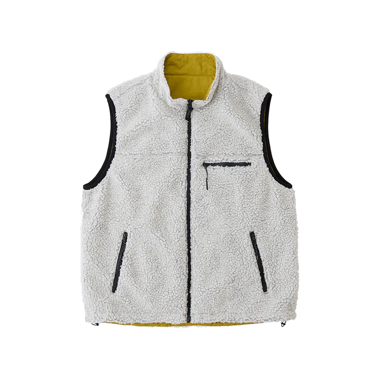 激レア✨ENFOLD DROP VESTスカラップ 変形 圧縮ウール アイボリー GRAMICCIREVERSIVLE SHERPA VEST（NATURAL/CHARTREUSE） – BEANS