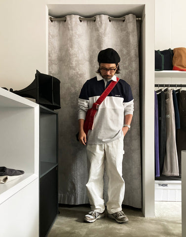 ラガーシャツをメインに<br>落ち着いたコーデ