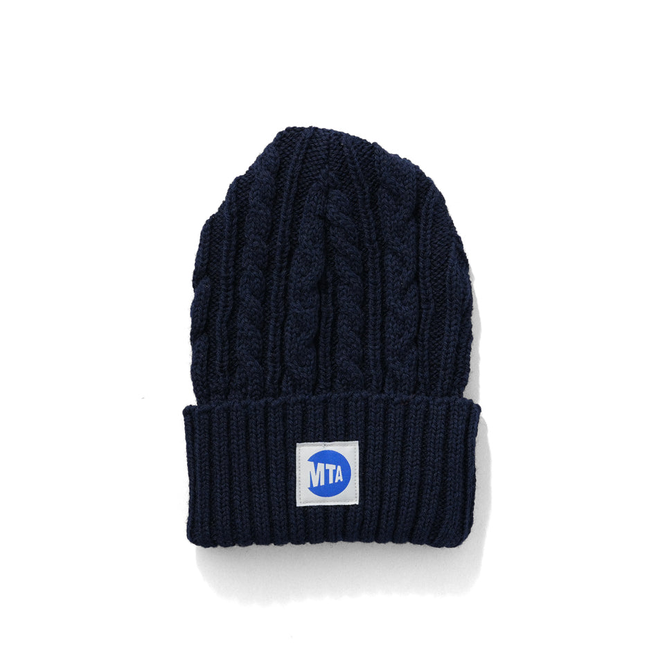 Only NY<br>MTA CABLEKNIT LOGO BEANIE（Navy）