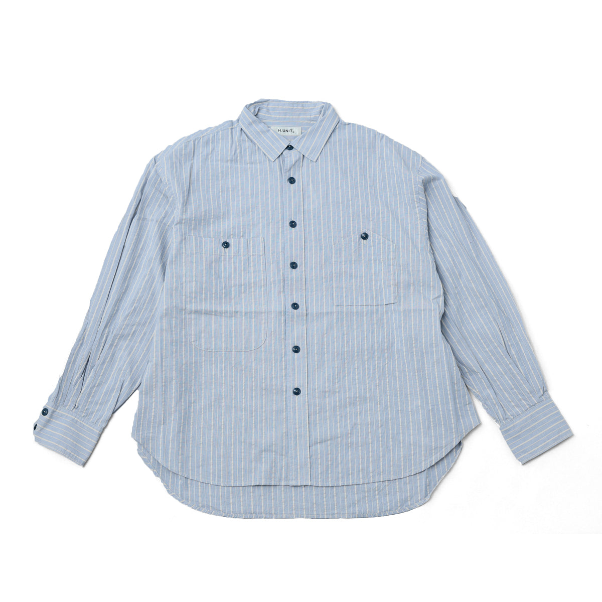 H.UNIT<br>H-SH061 Dobby stripe big pocket work shirt（Light Blue）
